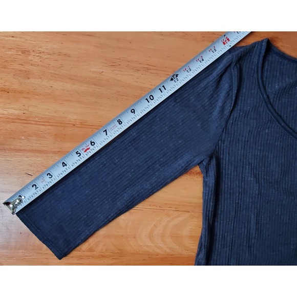 Hollister Ribbed Henley Heathered Navy Blue 3/4 Sleeves Women's Medium Y2K - Picture 6 of 7